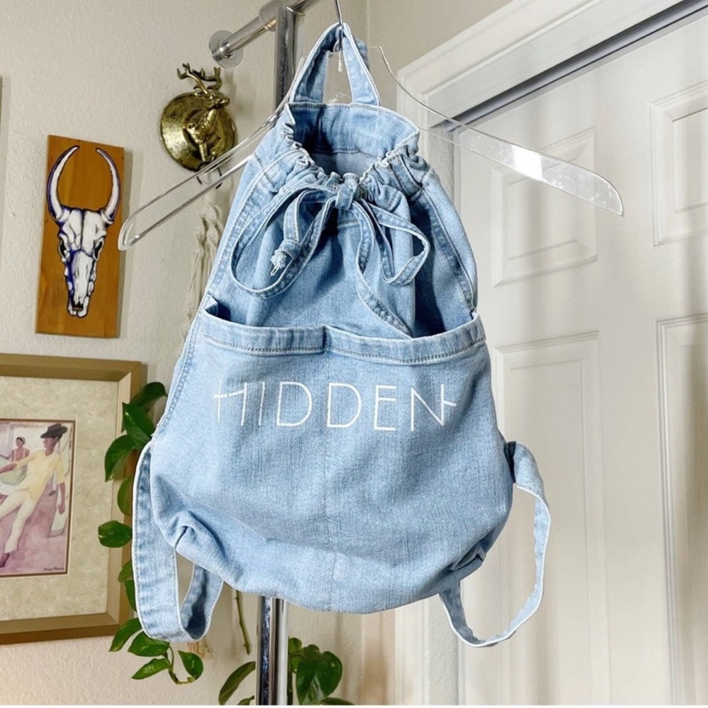 HIDDEN Vintage Look Jean Denim Drawstring Small Backpack With Pockets